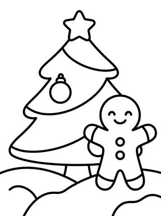 Desenho de Christmas Tree in the Snow with Gingerbread Man para colorir e imprimir grátis