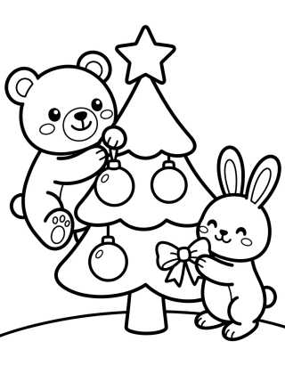 Desenho de Animals Decorating the Christmas Tree para colorir e imprimir grátis