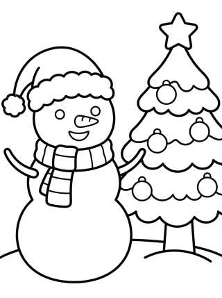 Desenho de Snowman and Christmas Tree para colorir e imprimir grátis