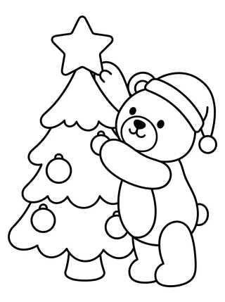 Desenho de Little Bear Decorating the Christmas Tree para colorir e imprimir grátis