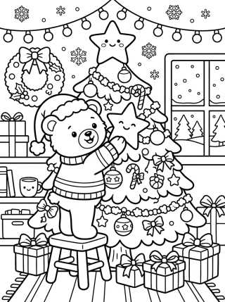 Desenho de Bear Decorating the Christmas Tree para colorir e imprimir grátis