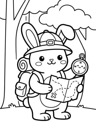Desenho de Explorer Bunny with Treasure Map para colorir e imprimir grátis