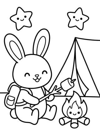 Desenho de Backpacking Bunny at the Campsite para colorir e imprimir grátis