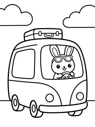 Desenho de Little Bunny in a Travel Car para colorir e imprimir grátis