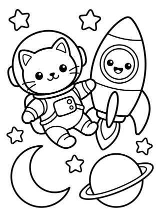 Desenho de Astronaut Kitten in Outer Space para colorir e imprimir grátis
