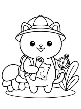 Desenho de Explorer Kitten with Treasure Map para colorir e imprimir grátis