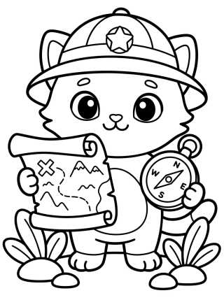 Desenho de Explorer Kitty with a Map para colorir e imprimir grátis