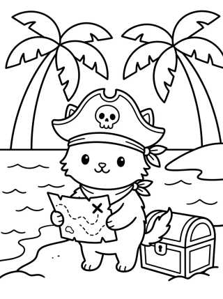 Desenho de Pirate Kitten with Treasure Map para colorir e imprimir grátis