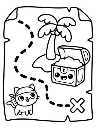 Desenho de Cute Pirate Treasure Map para colorir e imprimir grátis