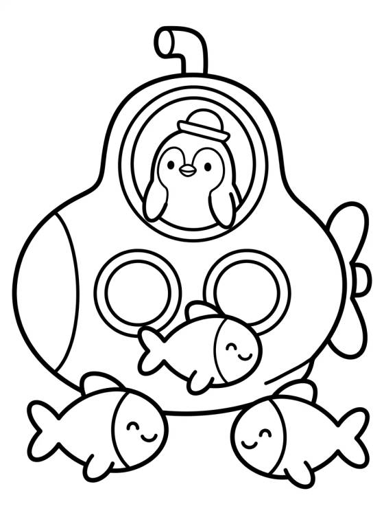 Desenho de Submarine Explorer Penguin para colorir e imprimir grátis