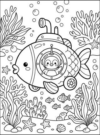 Desenho de Penguin Submarine Explorer para colorir e imprimir grátis