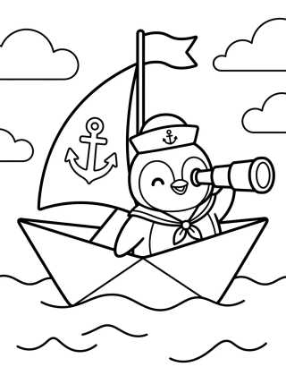 Desenho de Sailor Penguin in a Little Boat para colorir e imprimir grátis