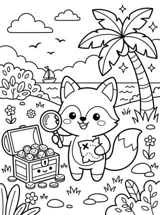 Desenho de Little Fox with a Treasure Map para colorir e imprimir grátis