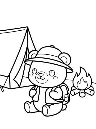 Desenho de Cute Explorer Teddy Bear Camping para colorir e imprimir grátis