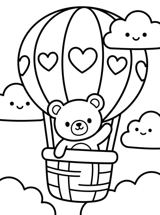 Desenho de Teddy Bear in a Hot Air Balloon para colorir e imprimir grátis