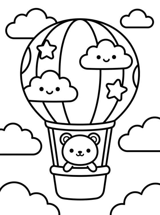 Desenho de Teddy Bear Hot Air Balloon Traveler para colorir e imprimir grátis