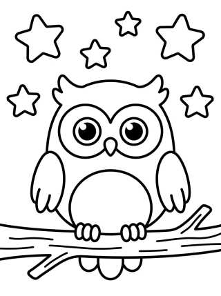 Desenho de Kawaii Baby Owl with Stars para colorir e imprimir grátis