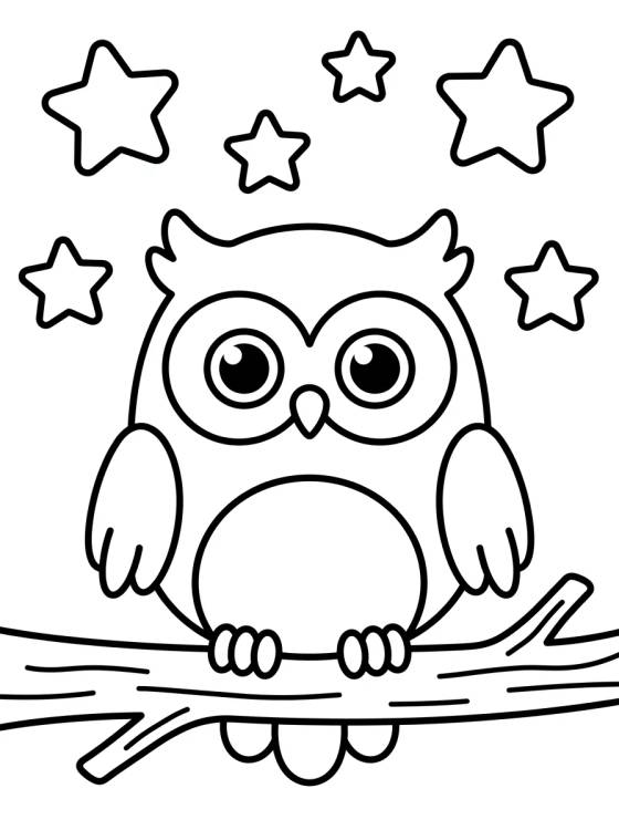 Desenho de Kawaii Baby Owl with Stars para colorir e imprimir grátis