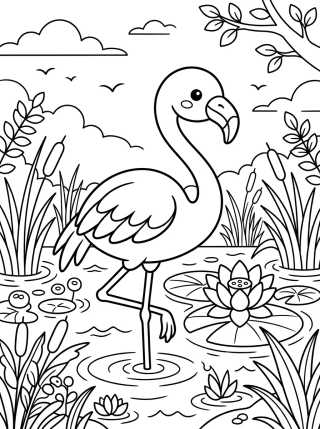 Desenho de Friendly Flamingo in the Water para colorir e imprimir grátis