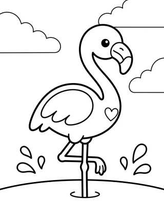 Desenho de Cute Flamingo in the Pond para colorir e imprimir grátis