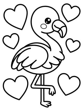 Desenho de Kawaii Flamingo with Hearts para colorir e imprimir grátis