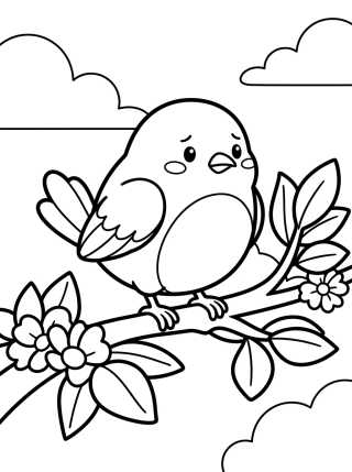 Desenho de Cautious Little Bird on a Branch para colorir e imprimir grátis