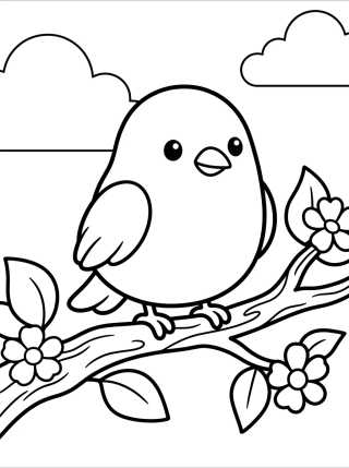 Desenho de Cute Bird on a Branch para colorir e imprimir grátis