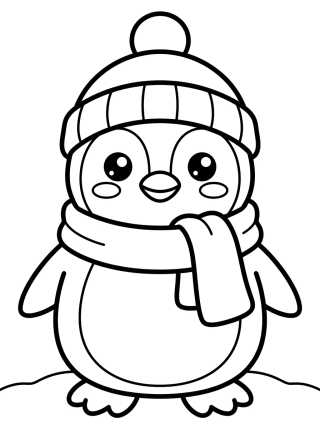 Desenho de Cute Penguin in a Scarf para colorir e imprimir grátis