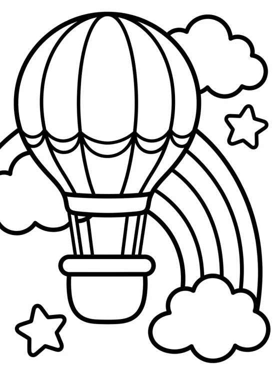 Desenho de Hot Air Balloon with Rainbow and Stars para colorir e imprimir grátis