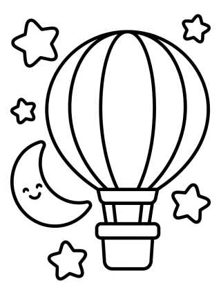 Desenho de Stars and Moon Hot Air Balloon para colorir e imprimir grátis