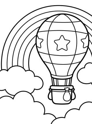 Desenho de Hot Air Balloon with Rainbow para colorir e imprimir grátis
