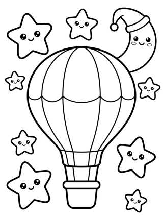 Desenho de Enchanted Balloon Among Stars and Moon para colorir e imprimir grátis