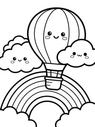 Desenho de Kawaii Balloon among Clouds and Rainbow para colorir e imprimir grátis