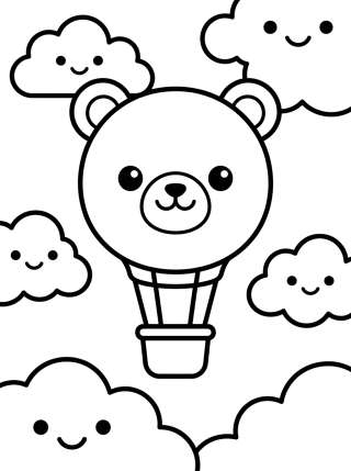 Coleção de desenhos para colorir: Whimsical Hot Air Balloon & Sky Adventure