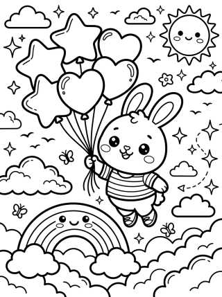 Bunny Flying with Balloons para colorir Desenho de Bunny Flying with Balloons para colorir e imprimir grátis