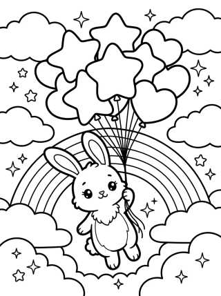 Desenho de Bunny Flying with Balloons para colorir e imprimir grátis