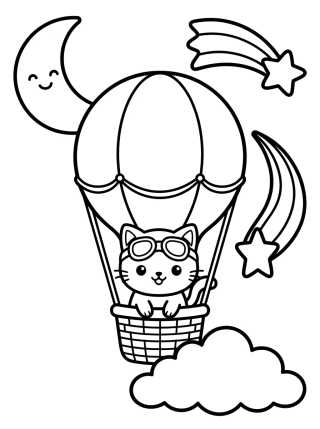 Desenho de Adventurous Kitten in the Starry Sky para colorir e imprimir grátis