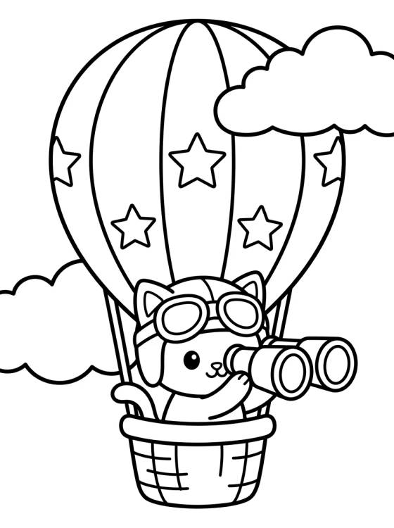Desenho de Kitten Aviator in a Hot Air Balloon para colorir e imprimir grátis