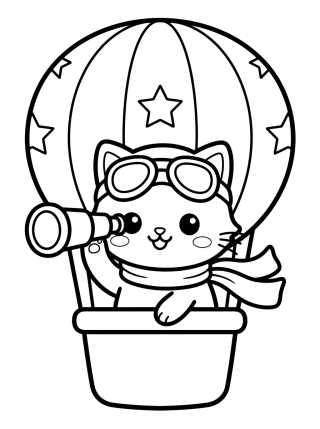 Desenho de Aviator Kitten in a Hot Air Balloon para colorir e imprimir grátis