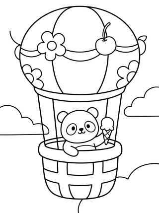 Desenho de Traveling Panda in a Balloon para colorir e imprimir grátis