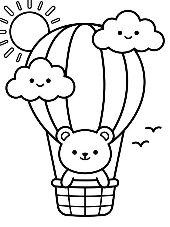 Cute Bear in a Hot Air Balloon para colorir Desenho de Cute Bear in a Hot Air Balloon para colorir e imprimir grátis