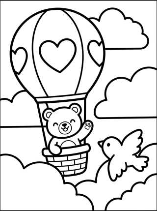 Desenho de Cute Bear Traveling in a Balloon para colorir e imprimir grátis