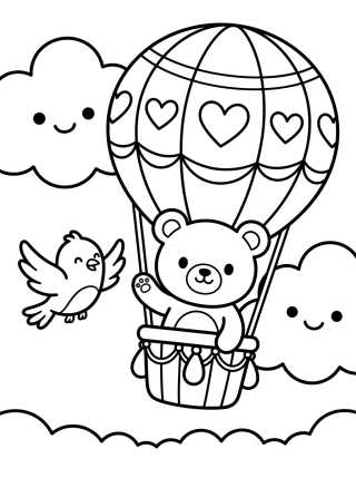 Desenho de Little Bear in a Hot Air Balloon para colorir e imprimir grátis