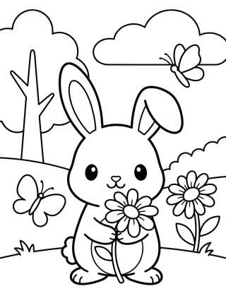 Desenho de Woodland Bunny with Flowers para colorir e imprimir grátis