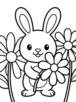 Desenho de Little Bunny Among Flowers para colorir e imprimir grátis