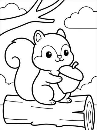 Desenho de Cute Squirrel with a Nut para colorir e imprimir grátis