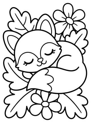 Desenho de Sleeping Baby Fox para colorir e imprimir grátis
