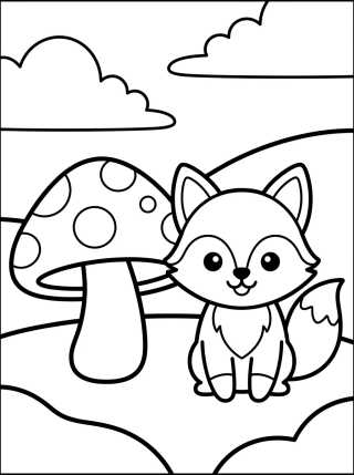 Desenho de Cute Little Fox with Mushroom para colorir e imprimir grátis