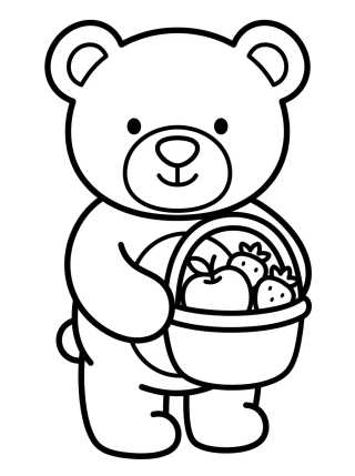 Desenho de Little Bear with Fruit Basket para colorir e imprimir grátis