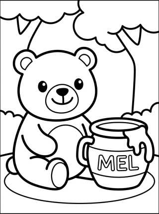 Desenho de Little Bear with Honey Pot para colorir e imprimir grátis